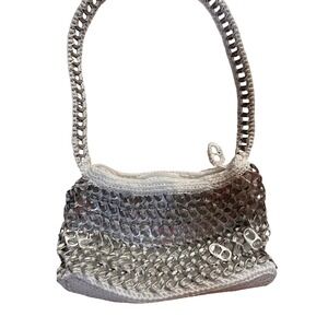 Handmade Soda Tab Shoulder Bag White Crochet Upcycled Aluminum Pop Top Y2K Mini